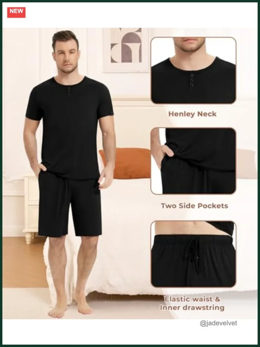 Men's Bamboo Viscose Short Sleeve Pajama Set Cooling PJs Sleepwear with Pockets